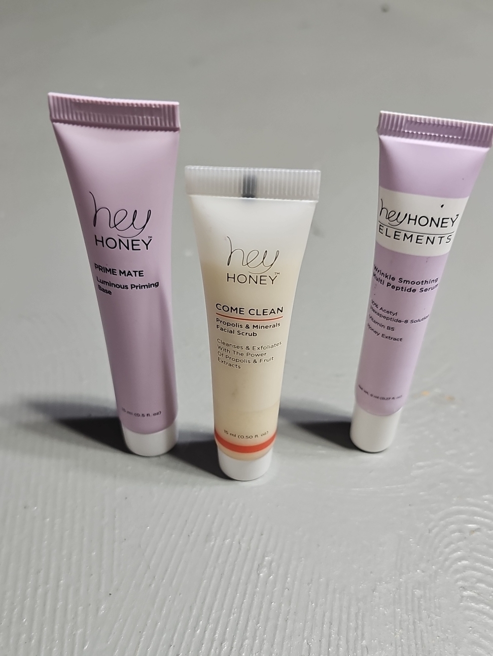 Hey Honey Prime Mate, Wrinkle Peptide Serum & Hey Honey Facial Scrub